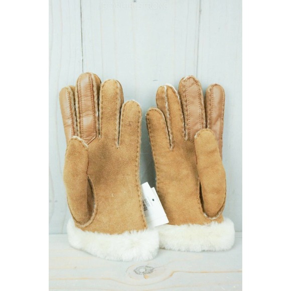 UGG CARTER TECH chestnut SUEDE SHEEPSKIN GLOVES WOMENS SMALL NWT - Picture 4 of 4